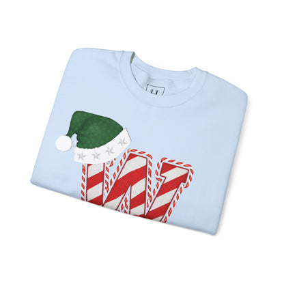 Candy Cane "W" with Green Santa Hat; Colts - Christmas Sweatshirt - Unisex