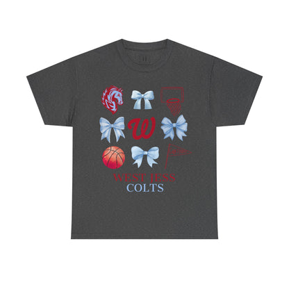 West Jessamine Colts Coquette Basketball Bows - Unisex Tee