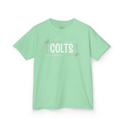 YOUTH --  West Jessamine COLTS coquette bow border - Unisex Tee