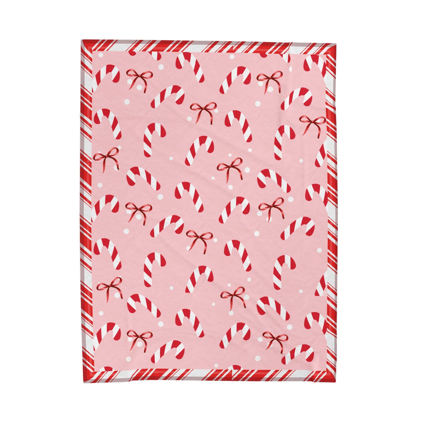 Candy Cane and Bow Pink Christmas Blanket
