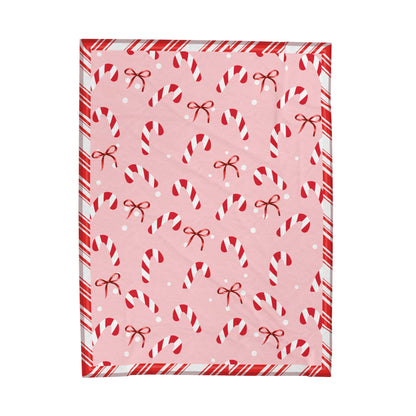 Candy Cane and Bow Pink Christmas Blanket