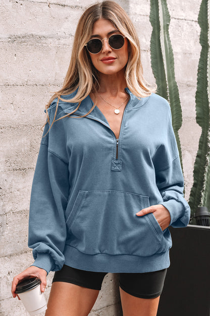 Ashleigh Blue Half Zip Kangaroo Pocket Mineral Wash Baggy Hoodie