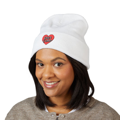 "Diet Coke" Heart Embroidered Cuffed Beanie — Classic Script Winter Hat
