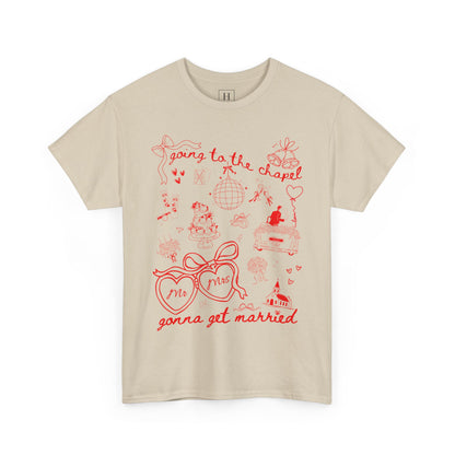 Mr. & Mrs. Red Wedding T-Shirt — "Going to the Chapel" Bridal Tee
