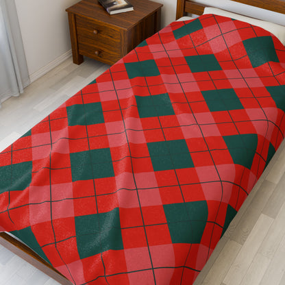 Red & Green Diamond Plaid Christmas Blanket