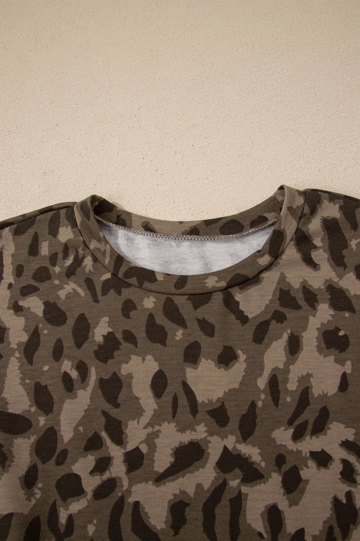 Brown Leopard Print Raw Seam Patchwork Pullover Drawstring Loose Pant Set