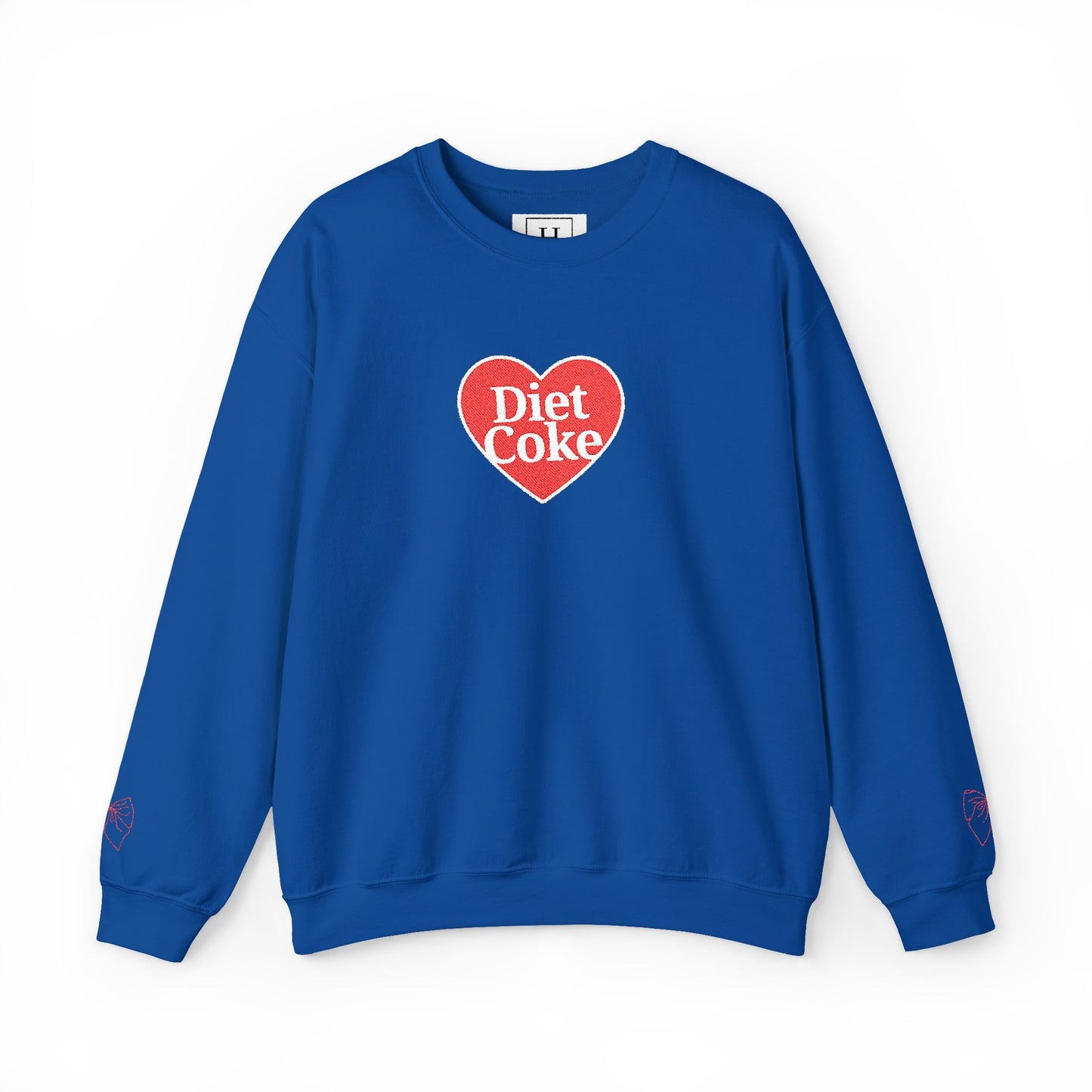 Valentine Heart 'Diet Coke' with Red Bows on Left & Right Sleeves Crewneck Sweatshirt -Embroidered