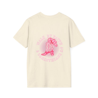walk by faith cowgirl boot christian shirt (front and back)