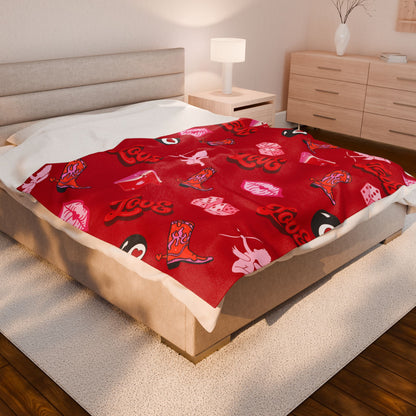 Valentine's Cowgirl Love Plush Blanket — Cupid, Cards & 8-Ball Design