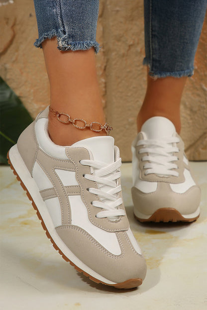 Oatmeal Contrast Lace Up Round Toe Sneakers