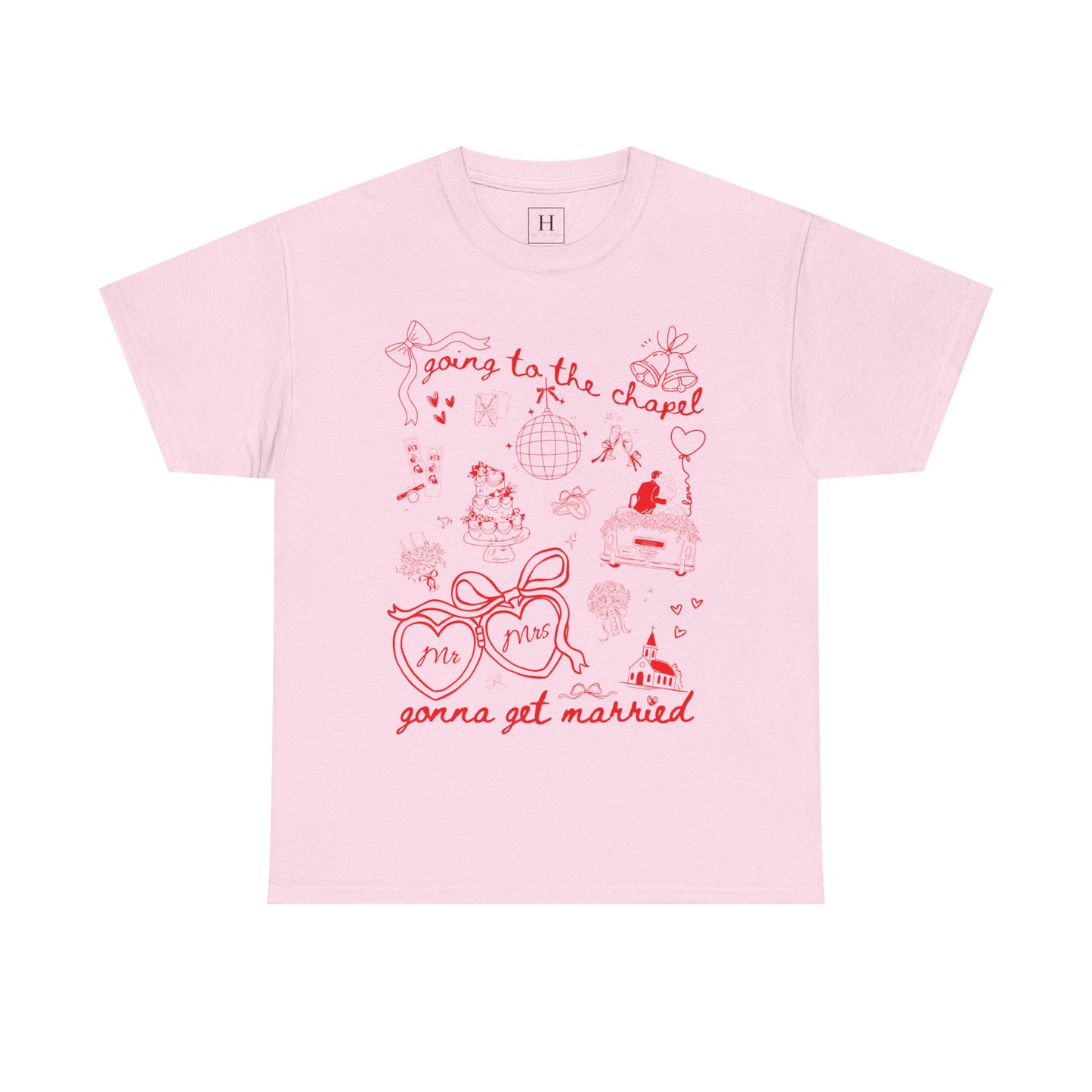 Mr. & Mrs. Red Wedding T-Shirt — "Going to the Chapel" Bridal Tee