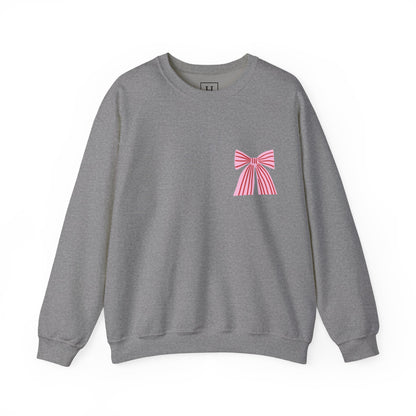 Faith Crewneck Sweatshirt — "Jesus Loves You" Pink & Red Bows - Front & Back