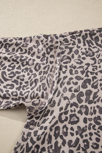 Khaki Leopard Print Patchwork Crew Neck Sweatshirt