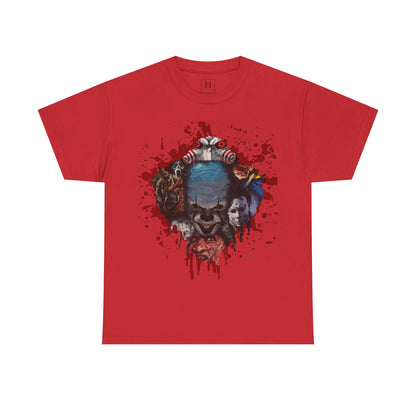 Halloween; Classic Horror Characters with Pennywise and Blood Splatter -- Unisex