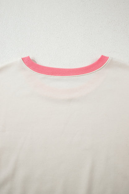 White Color Block Striped Patchwork Dolman Slit Sweatshirt