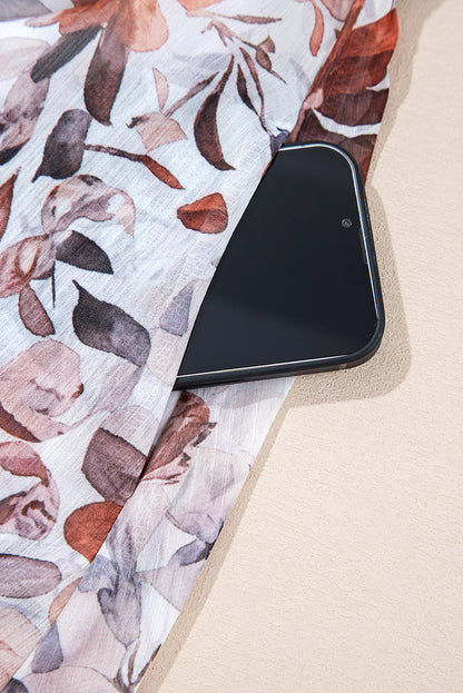 White Floral Print Sweetheart Neck Long Sleeve High Waist Mini Dress