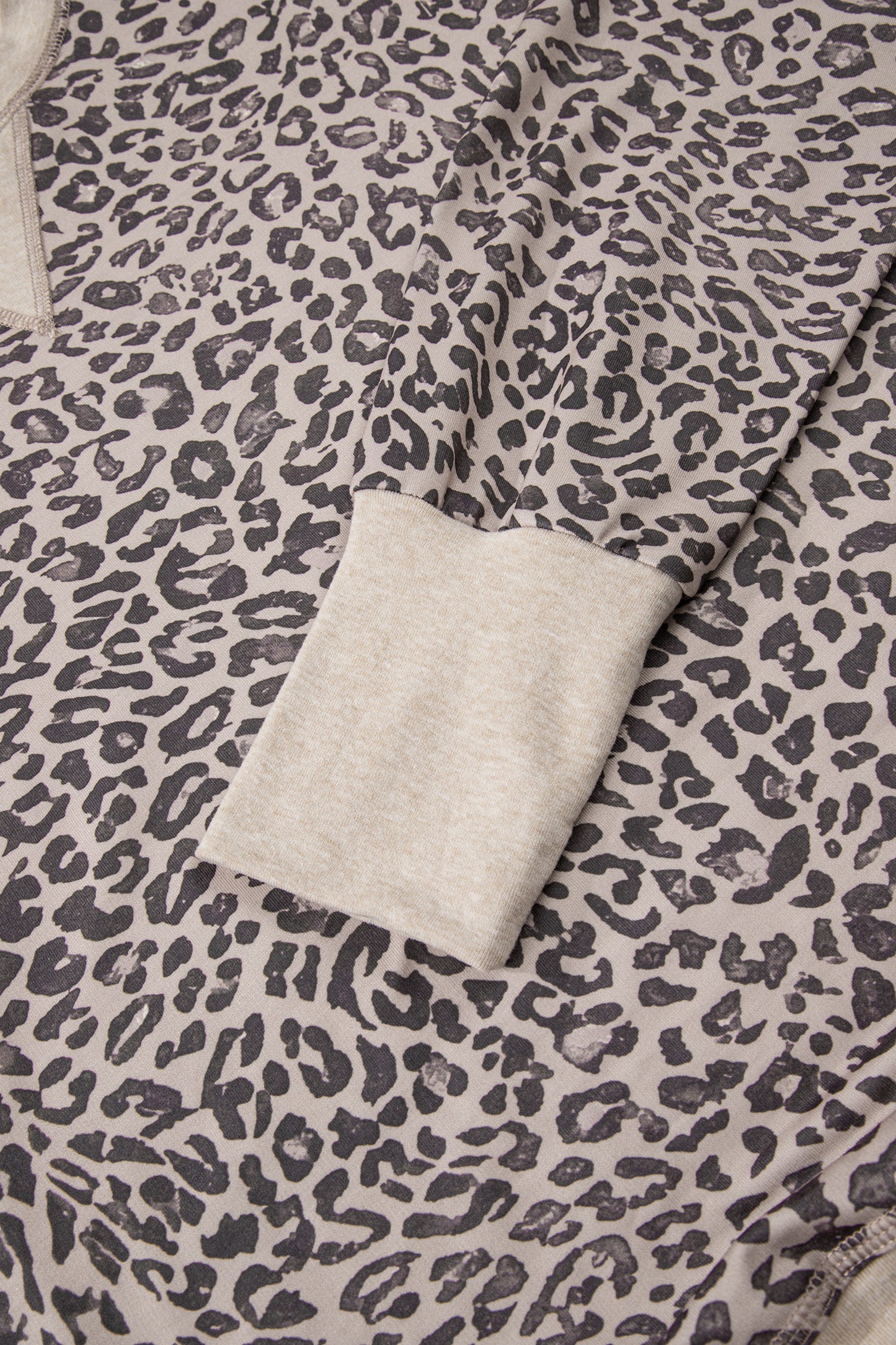 Khaki Leopard Print Patchwork Crew Neck Sweatshirt