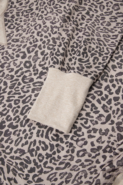 Khaki Leopard Print Patchwork Crew Neck Sweatshirt