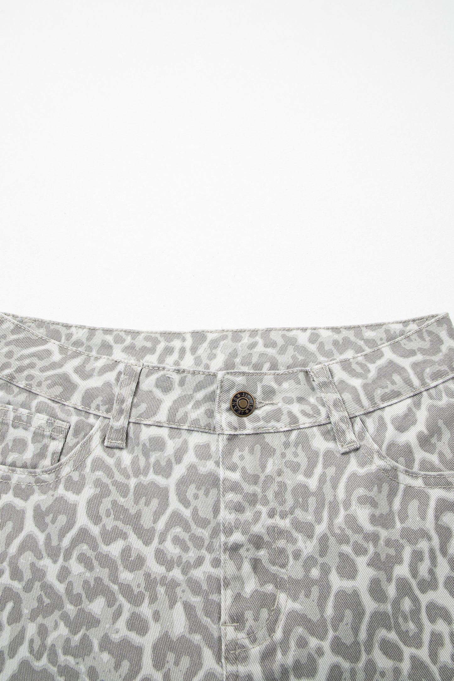 Sky Blue Leopard Frayed Edge Wide Leg High Waist Jeans