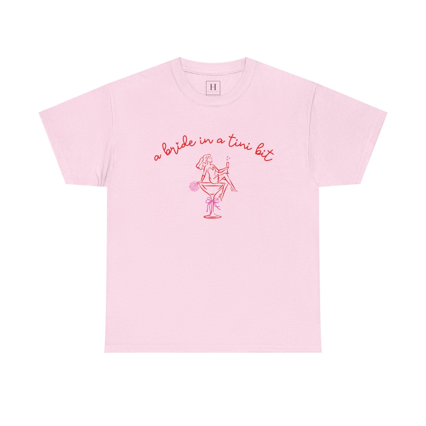 Bride in a Tiny Bit Martini Tee — Wedding Bachelorette Party Shirt with Bouquet & Hearts