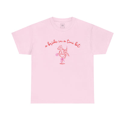 Bride in a Tiny Bit Martini Tee — Wedding Bachelorette Party Shirt with Bouquet & Hearts