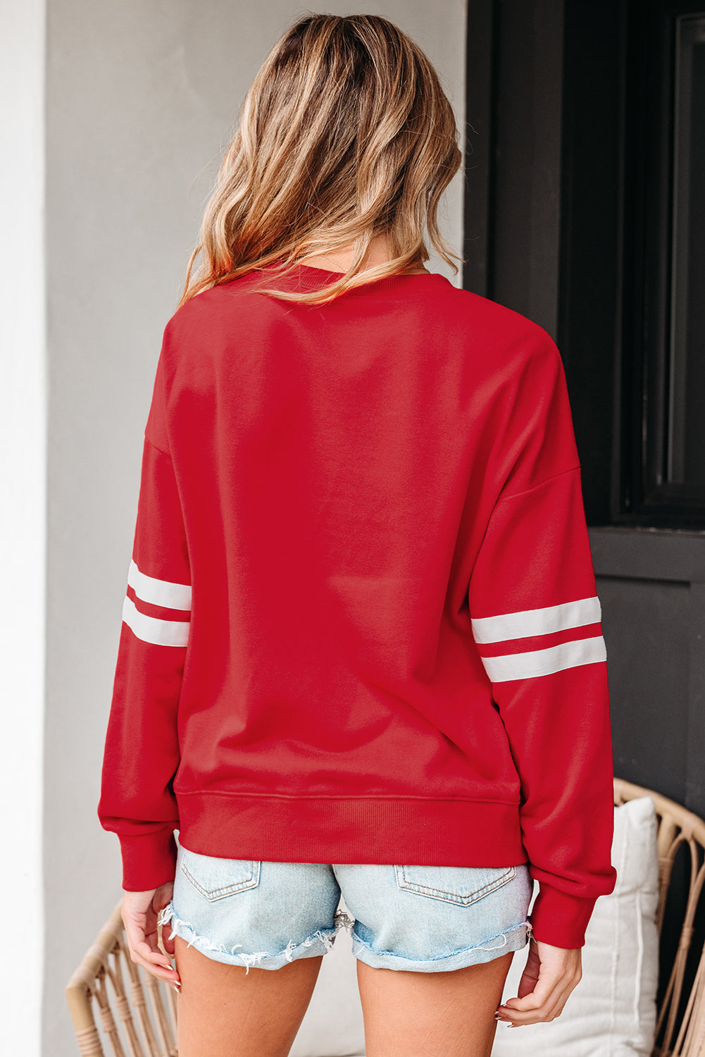Navy Blue Varsity Striped Detail Drop Shoulder Oversized Sweatshirt