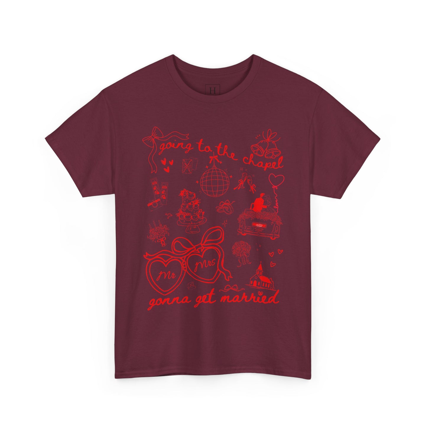 Mr. & Mrs. Red Wedding T-Shirt — "Going to the Chapel" Bridal Tee