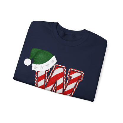 Candy Cane "W" with Green Santa Hat; Colts - Christmas Sweatshirt - Unisex