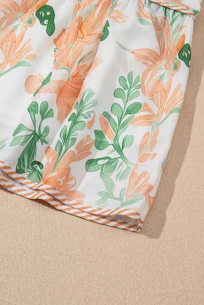 Orange Floral Contrast Edge Layered Short Sleeve Mini Dress