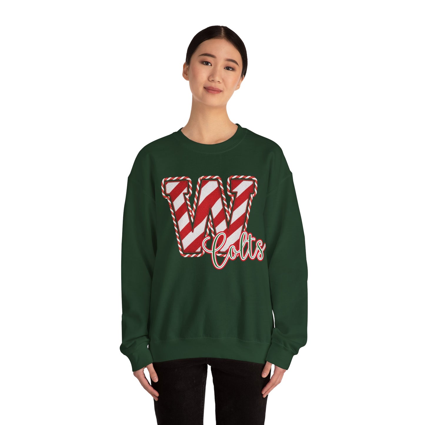 Candy Cane "W" - Colts; Christmas Sweatshirt - Unisex