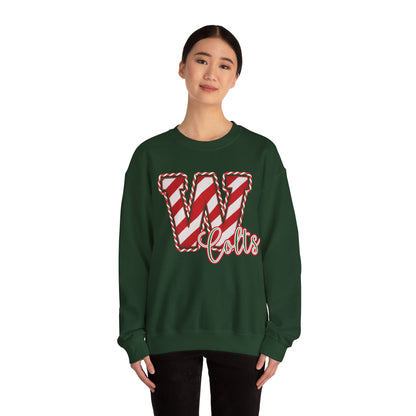 Candy Cane "W" - Colts; Christmas Sweatshirt - Unisex