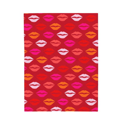 Velveteen Plush Blanket — Sunset Lips Pattern (Hot Pink & Orange)