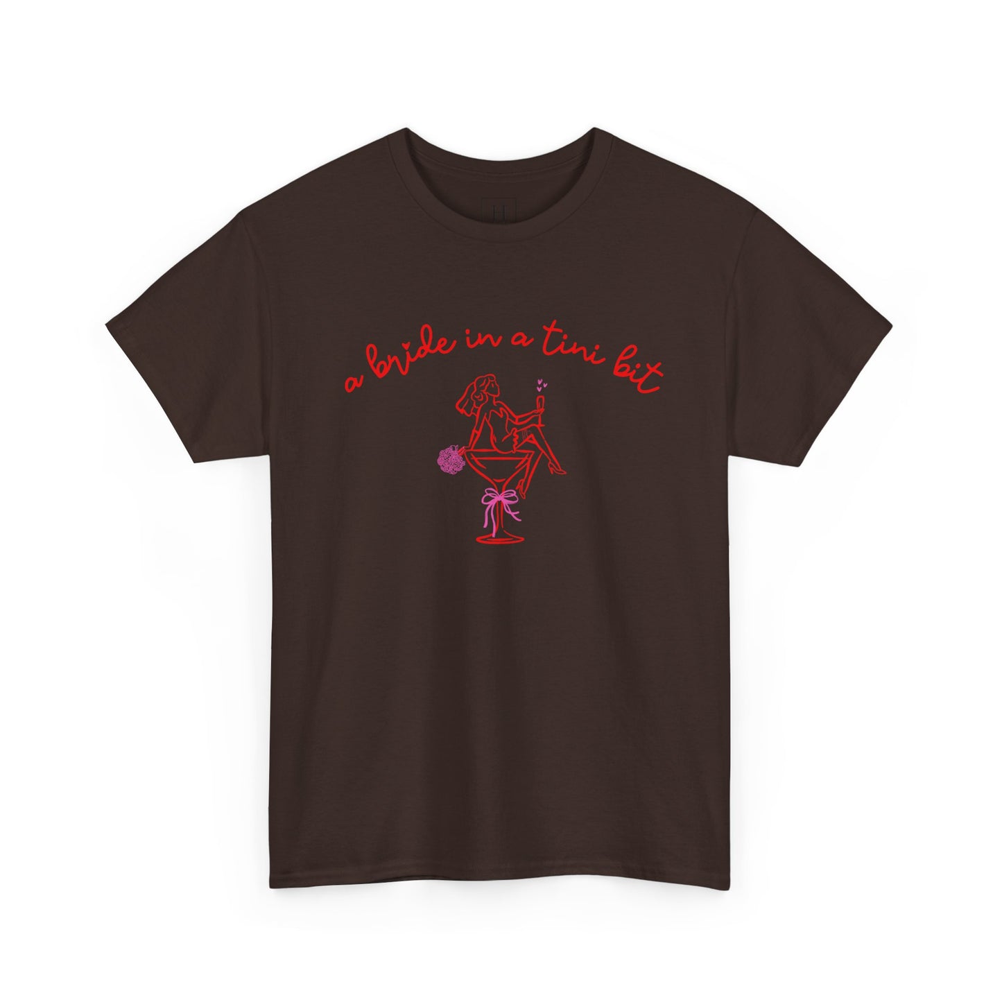 Bride in a Tiny Bit Martini Tee — Wedding Bachelorette Party Shirt with Bouquet & Hearts