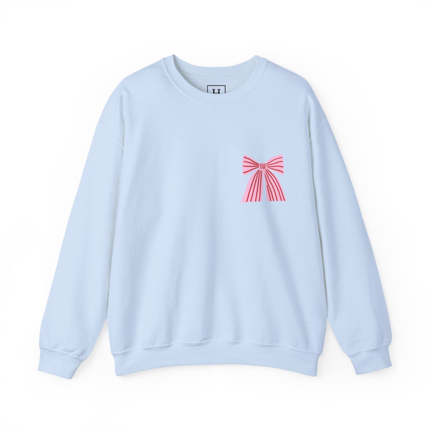 Faith Crewneck Sweatshirt — "Jesus Loves You" Pink & Red Bows - Front & Back