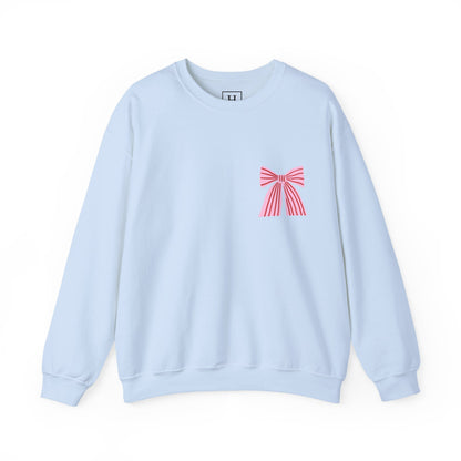 Faith Crewneck Sweatshirt — "Jesus Loves You" Pink & Red Bows - Front & Back