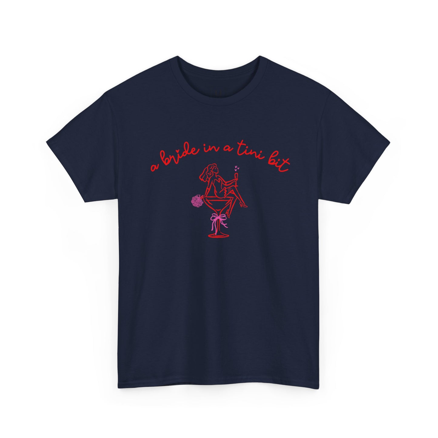 Bride in a Tiny Bit Martini Tee — Wedding Bachelorette Party Shirt with Bouquet & Hearts