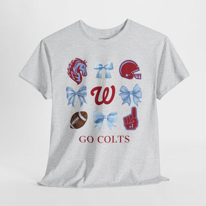 West Jessamine Colts Coquette Football Bows - Unisex Tee