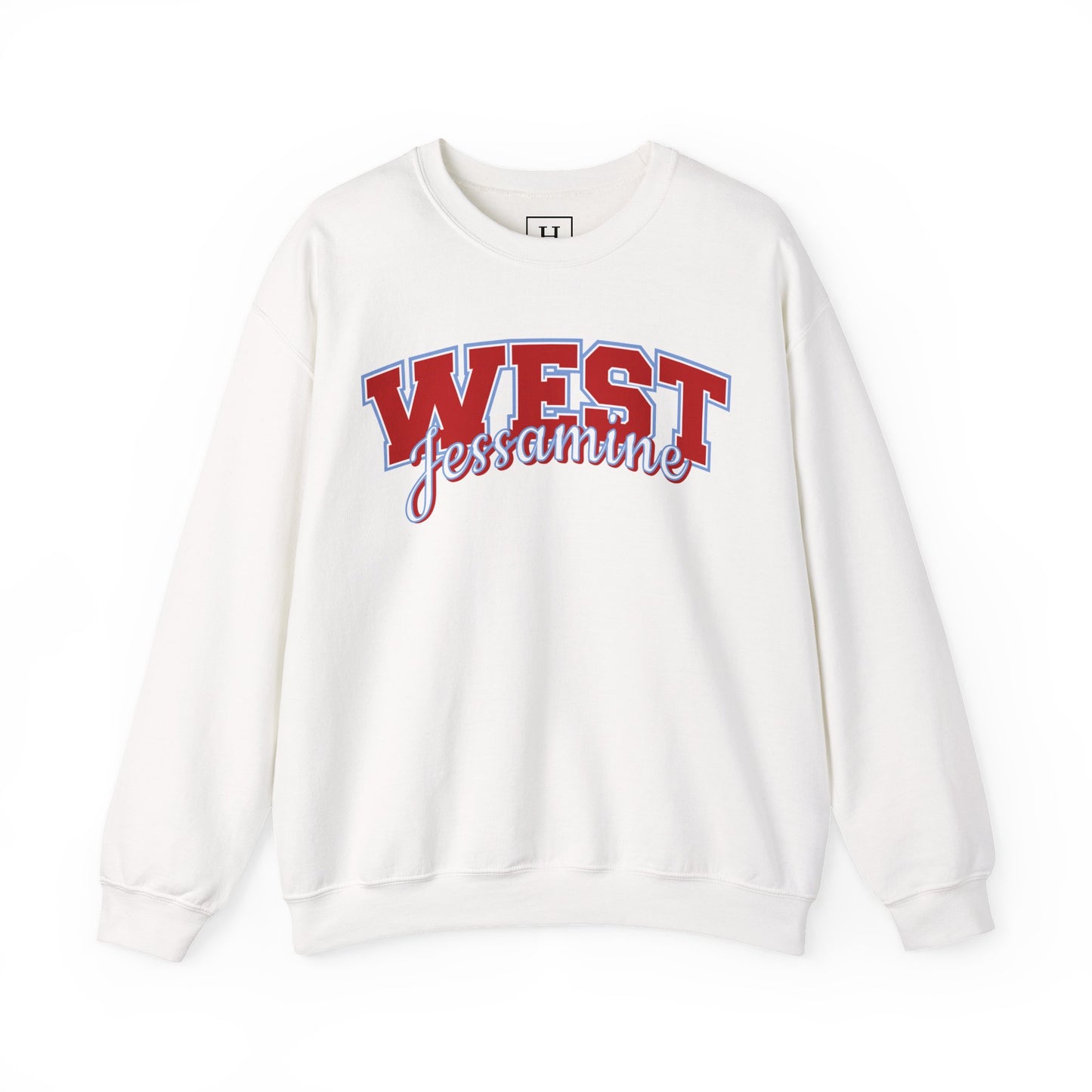 West Jessamine Cheer Crewneck Sweatshirt — Back ‘West Jessamine Cheer’ with Horse Logo - Unisex