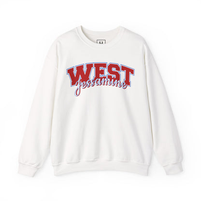 West Jessamine Cheer Crewneck Sweatshirt — Back ‘West Jessamine Cheer’ with Horse Logo - Unisex