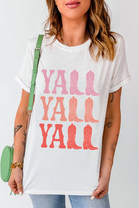 Y'all Letter Graphic Round Neck Short Sleeve T-Shirt
