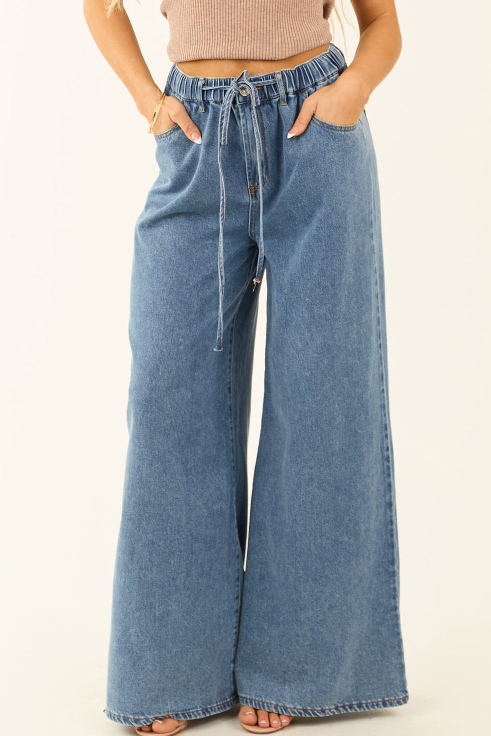 Dusk Blue Medium Wash Super Wide Leg Denim Pants