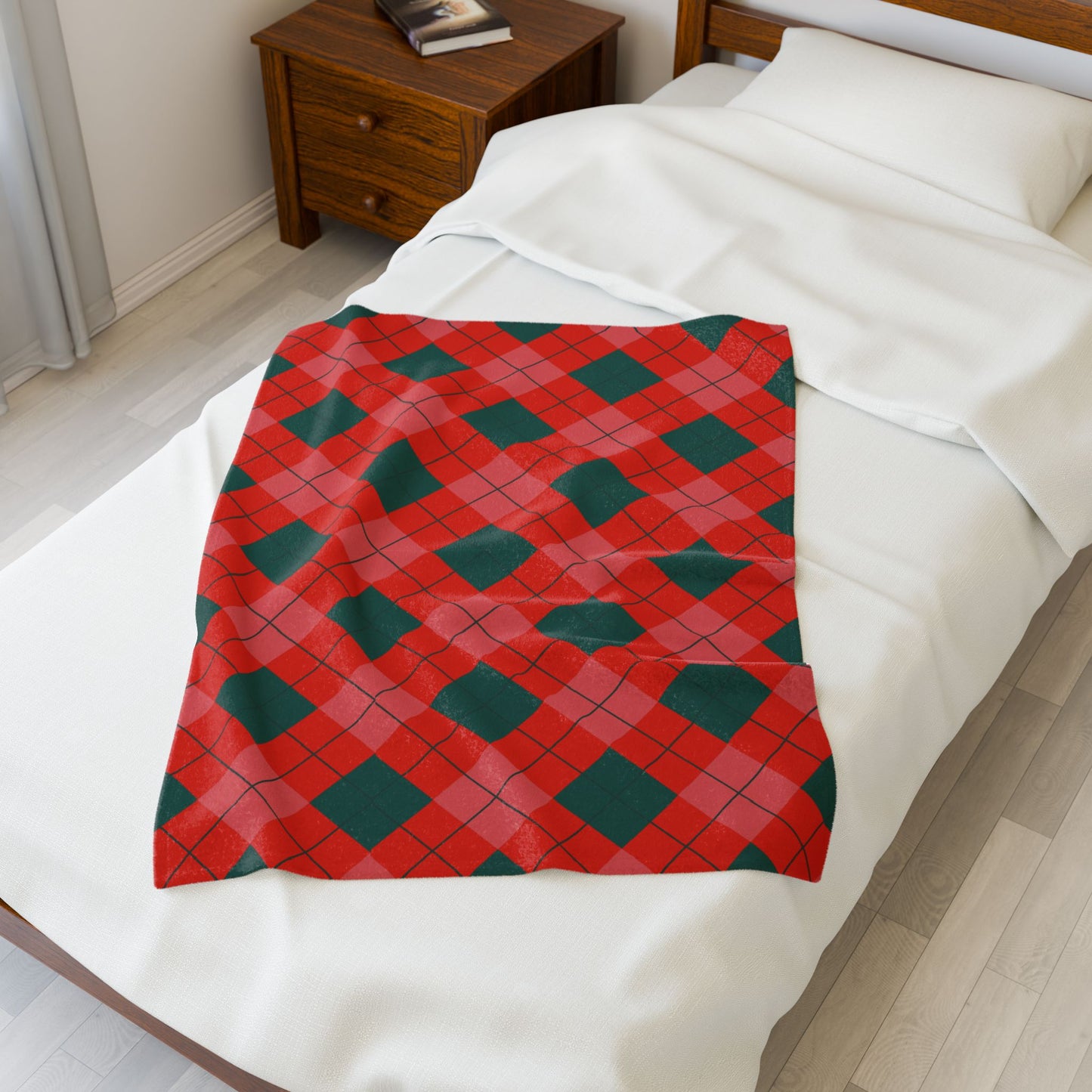 Red & Green Diamond Plaid Christmas Blanket