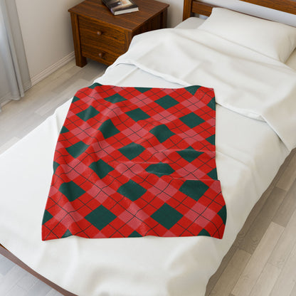 Red & Green Diamond Plaid Christmas Blanket