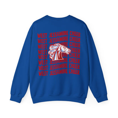 West Jessamine Cheer Crewneck Sweatshirt — Back ‘West Jessamine Cheer’ with Horse Logo - Unisex