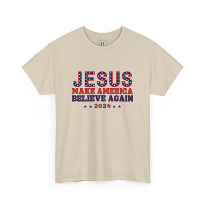 Make America Believe Again 2024 Red White and Blue Christian Unisex Heavy Cotton Tee