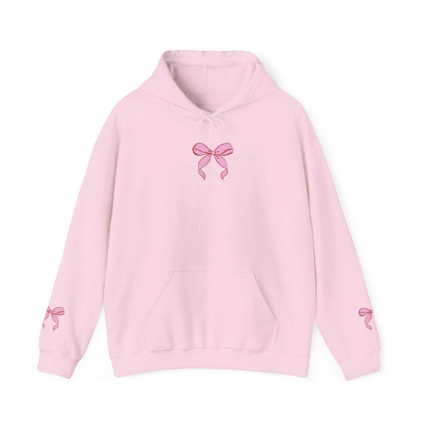 Coquette Pink Center Bow Pullover Hoodie with Bow Sleeves
