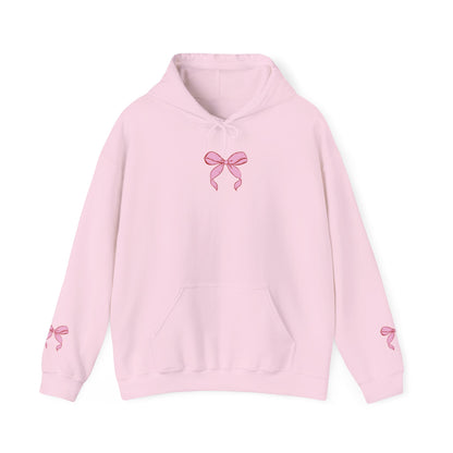 Coquette Pink Center Bow Pullover Hoodie with Bow Sleeves