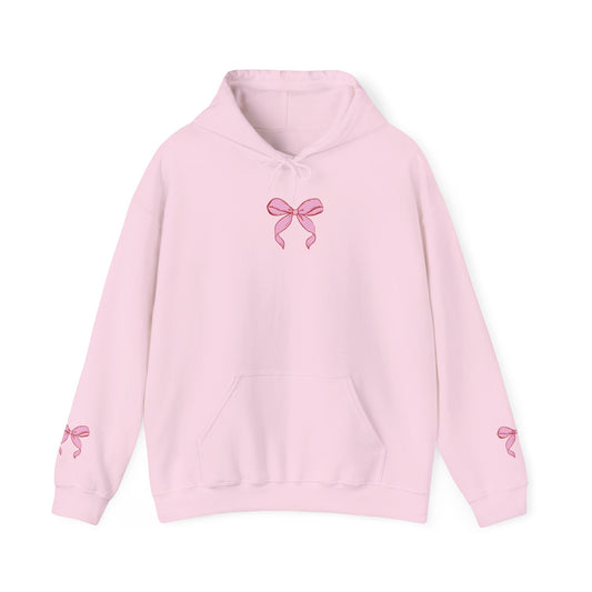 Coquette Pink Center Bow Pullover Hoodie with Bow Sleeves