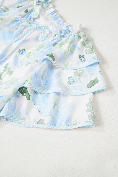 Orange Floral Contrast Edge Layered Short Sleeve Mini Dress