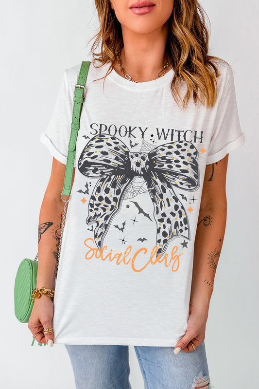 Spooky Witch Graphic Round Neck Short Sleeve T-Shirt